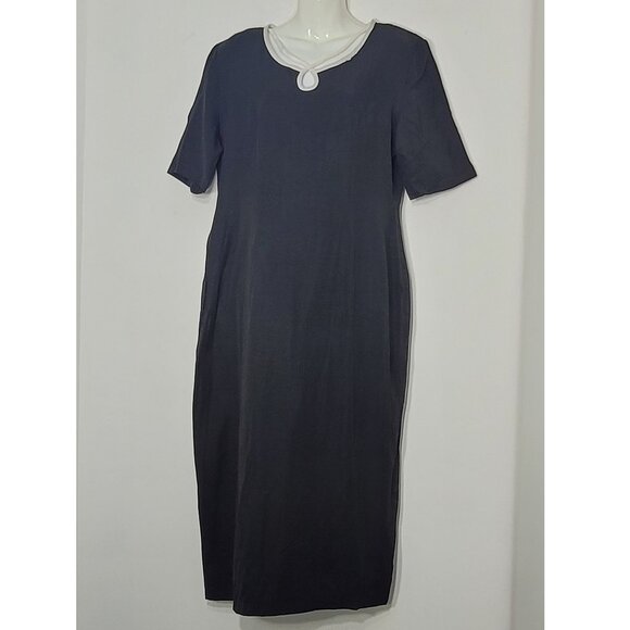 Vintage Chablis Black Back Zipper Short Sleeve Sheath Pads Dress Plus Size 15/16 - Picture 1 of 12